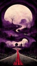 Apocalyptic highway to hell. Life after death religious concept illustration