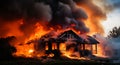 Apocalyptic House on Fire with Smoke and Flames Royalty Free Stock Photo