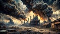 Apocalyptic industrial landscape a desolate scene of heavy pollution and environmental devastation. Generative AI Royalty Free Stock Photo