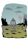 Apocalyptic landscape illustration with robot