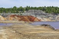 Apocalyptic landscape like a planet Mars surface. Fantastic view of crimson red lake. Solidified red-brown black Earth surface. Royalty Free Stock Photo