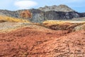 Apocalyptic landscape like a planet Mars surface. Solidified red-brown black Earth surface. Barren, cracked and scorched land. Royalty Free Stock Photo