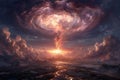 An apocalyptic landscape with a massive tornado of light and fire Royalty Free Stock Photo