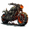 Apocalyptic Monster Motorcycle Drawing With Orange Wheels