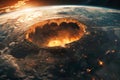 Concept Apocalyptic Scenario Meteor Impact Creates Massive Crater Leading to Global Catastrophe
