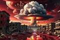 Apocalyptic Scene Depicting the End of the World - Mushroom Clouds Rising from a Global Nuclear War