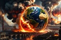 Apocalyptic Scene: Earth Engulfed in a Maelstrom of Flames, Towering Inferno Consuming Continents