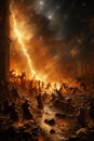 Apocalyptic Scene. Judgement Day Atmosphere in Christianity, Classical Painting Style Royalty Free Stock Photo