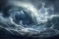Apocalyptic Seascape. Vast Vortex, Deluge with Teal and Stormy Grays. Dramatic Ocean. AI Generated