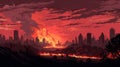 Apocalyptic Urban Landscape: Burning Cities In 8-bit Style