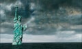 Apocalyptic water view. Old Statue of liberty in Storm. 3d render Royalty Free Stock Photo