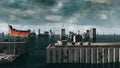 Apocalyptic water view. urban flood Germany flag. Storm. 3d render