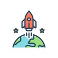 Color illustration icon for Apollo, missile and rocket