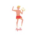 Apollo Olympian Greek God, ancient Greece myths cartoon character vector Illustration on a white background
