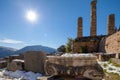 The Apollo Temple Ruins With Snow In Delphi, Greece