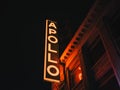 Apollo Theater neon sign at night in Harlem, Manhattan, New York