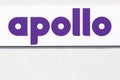 Apollo tyres sign on a wall. Apollo Tyres is the world`s 11th biggest tyre manufacturer