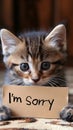 Apology in Eyes: An Adorable Kitten Holding an \'I\'m Sorry\' Sign