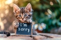 Apology in Eyes: An Adorable Kitten Holding an \'I\'m Sorry\' Sign