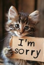 Apology in Eyes: An Adorable Kitten Holding an \'I\'m Sorry\' Sign