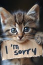 Apology in Eyes: An Adorable Kitten Holding an \'I\'m Sorry\' Sign