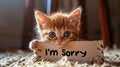 Apology in Eyes: An Adorable Kitten Holding an \'I\'m Sorry\' Sign