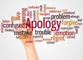 Apology word cloud and hand with marker concept