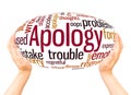 Apology word cloud hand sphere concept