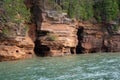 Apostle Islands mainland sea caves along the Bayfield Peninsula along Lake Superior in Wisconsin Royalty Free Stock Photo