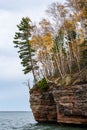 Apostle Islands Sea Caves in Wisconsin on Lake Superior in the fall season Royalty Free Stock Photo