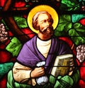 Apostle, stained glass, Saint Germain-l`Auxerrois church, Paris Royalty Free Stock Photo