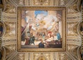 Apotheosis of the Renaissance, Great painting on ceiling of the grand staircase of Kunsthistorisches Museum on in Vienna, Austria Royalty Free Stock Photo