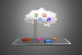 App blocks on smart tablet with cloud and ladder Royalty Free Stock Photo