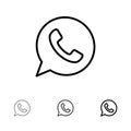 App, Chat, Telephone, Watts App Bold and thin black line icon set