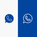 App, Chat, Telephone, Watts App Line and Glyph Solid icon Blue banner Line and Glyph Solid icon Blue banner Royalty Free Stock Photo