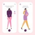 The app design with pregnancy symptoms. New mom absence of menstruation and frequent urination. Pregnant women has often