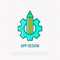 App design thin line icon: pencil and wheel. Modern vector illustration