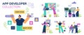 App developer collection, set of vector on white, flat cartoon style