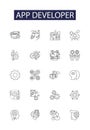 App developer line vector icons and signs. Developer, Software, Programmer, Coder, Designer, Mobile, iOS,Android outline
