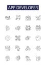 App developer line vector icons and signs. Developer, Software, Programmer, Coder, Designer, Mobile, iOS,Android outline Royalty Free Stock Photo