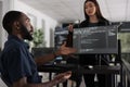 App developers working on temrinal window with html script and writing server code Royalty Free Stock Photo