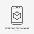 App developing flat line icon. Vector thin sign of mobile phone ui, ux developer logo. Smartphone prototype outline Royalty Free Stock Photo