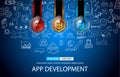 App Development Concept Background with Doodle design style :user interfaces, Royalty Free Stock Photo