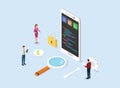 App development concept business with smartphone and programming script code with isometric flat style - vector Royalty Free Stock Photo