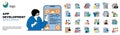 App development concept with character situations mega set. Bundle of scenes people programming and coding, engineering Royalty Free Stock Photo