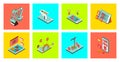 App development development concept of 3d isometric icons set. Pack with programming applications process, creating mobile Royalty Free Stock Photo