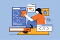 App development concept with people scene in flat design for web. Royalty Free Stock Photo