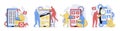 App development concept set in flat design for web. Collection with people programming and coding mobile layouts Royalty Free Stock Photo