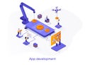 App development isometric web banner. Mobile application design, full stack programming isometry concept. Software development 3d Royalty Free Stock Photo