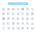 App development linear icons set. Platform, Framework, Code, Interface, Compatibility, Usability, Functionality line Royalty Free Stock Photo